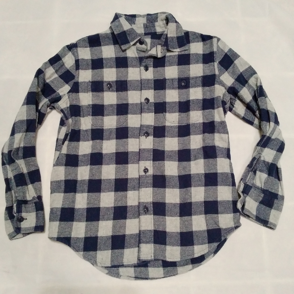 Gap Kids Navy Gray Checkered Flannel Medium